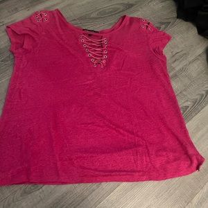 Generation Love-hot Pink tee with criss cross detail at chest size L